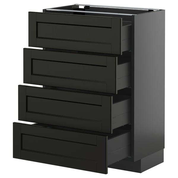METOD / KNIVSHULT - METOD / KNIVSHULT Base cab 4 frnts/4 drawers, black-grey/Lerhyttan black stained, 60x37 cm