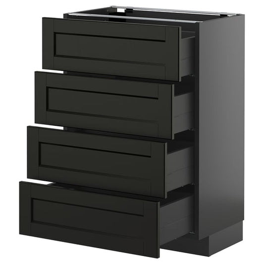 METOD / KNIVSHULT - METOD / KNIVSHULT Base cab 4 frnts/4 drawers, black-grey/Lerhyttan black stained, 60x37 cm