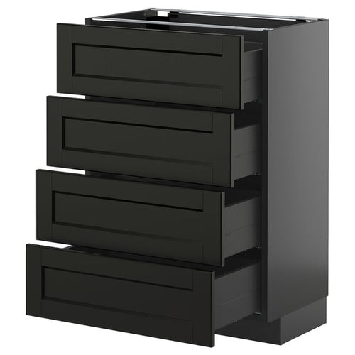 METOD / KNIVSHULT - METOD / KNIVSHULT Base cab 4 frnts/4 drawers, black-grey/Lerhyttan black stained, 60x37 cm