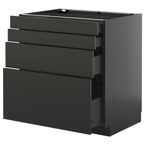 METOD / KNIVSHULT - METOD / KNIVSHULT Base cab 4 frnts/4 drawers, black-grey/Nickebo matt anthracite, 80x60 cm