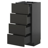 METOD / KNIVSHULT base cab 4 frnts/4 drawers, black-grey/Nickebo matt anthracite, 40x37 cm