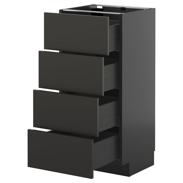 METOD / KNIVSHULT - METOD / KNIVSHULT Base cab 4 frnts/4 drawers, black-grey/Nickebo matt anthracite, 40x37 cm