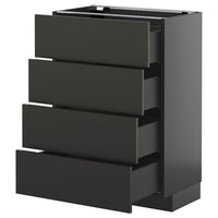 METOD / KNIVSHULT base cab 4 frnts/4 drawers, black-grey/Nickebo matt anthracite, 60x37 cm