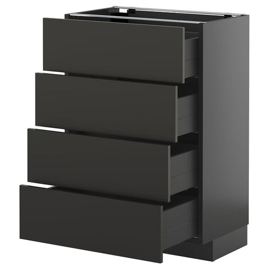 METOD / KNIVSHULT - METOD / KNIVSHULT Base cab 4 frnts/4 drawers, black-grey/Nickebo matt anthracite, 60x37 cm