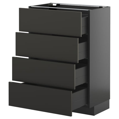 METOD / KNIVSHULT - METOD / KNIVSHULT Base cab 4 frnts/4 drawers, black-grey/Nickebo matt anthracite, 60x37 cm