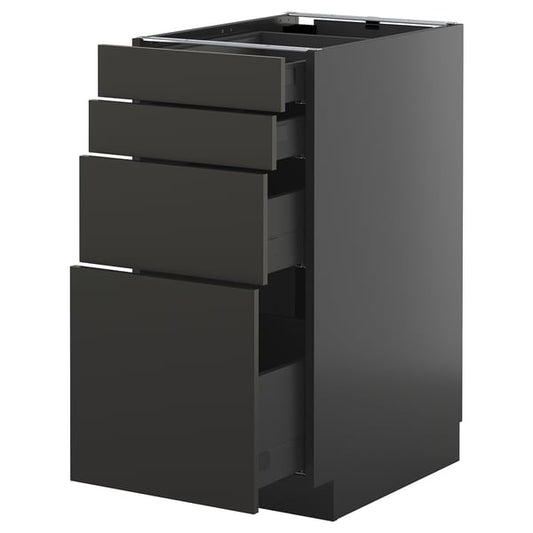 METOD / KNIVSHULT - METOD / KNIVSHULT Base cab 4 frnts/4 drawers, black-grey/Nickebo matt anthracite, 40x60 cm