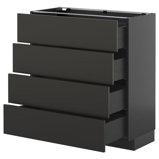 METOD / KNIVSHULT - METOD / KNIVSHULT Base cab 4 frnts/4 drawers, black-grey/Nickebo matt anthracite, 80x37 cm