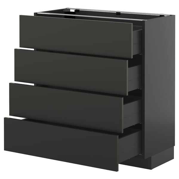 METOD / KNIVSHULT base cab 4 frnts/4 drawers, black-grey/Nickebo matt anthracite, 80x37 cm