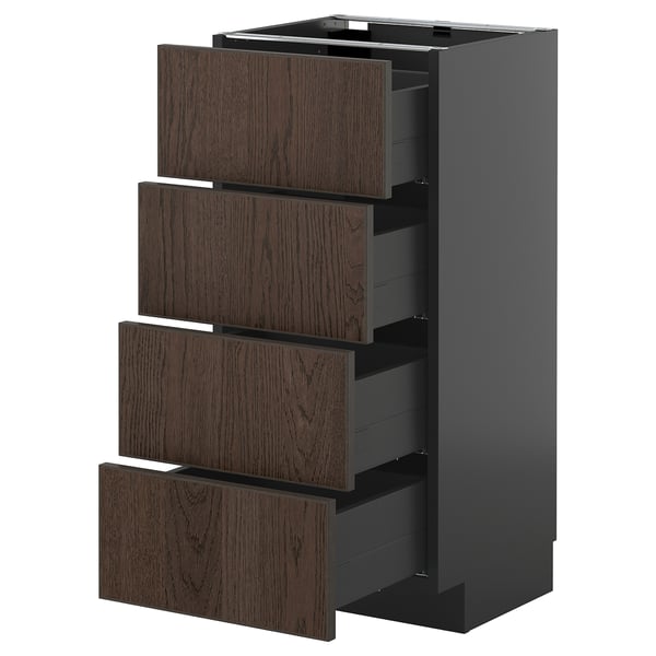 METOD / KNIVSHULT - METOD / KNIVSHULT Base cab 4 frnts/4 drawers, black-grey/Sinarp brown, 40x37 cm