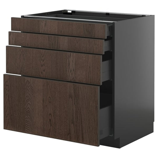 METOD / KNIVSHULT - METOD / KNIVSHULT Base cab 4 frnts/4 drawers, black-grey/Sinarp brown, 80x60 cm