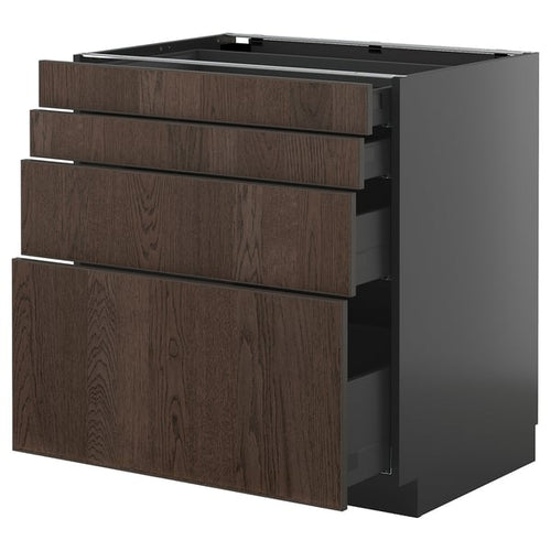 METOD / KNIVSHULT - METOD / KNIVSHULT Base cab 4 frnts/4 drawers, black-grey/Sinarp brown, 80x60 cm