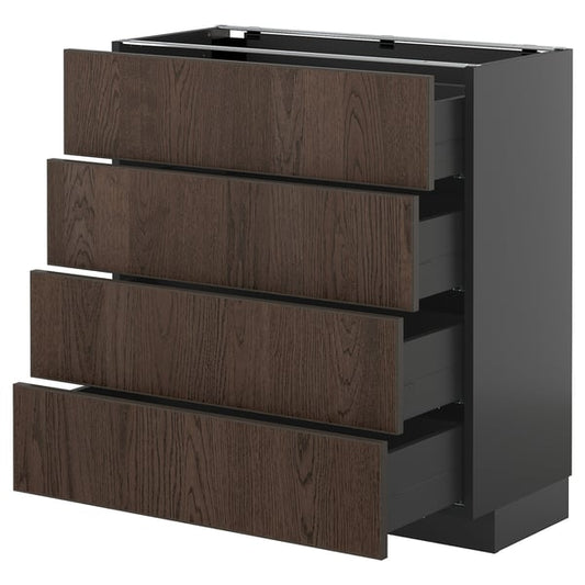METOD / KNIVSHULT - METOD / KNIVSHULT Base cab 4 frnts/4 drawers, black-grey/Sinarp brown, 80x37 cm
