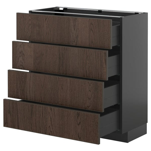 METOD / KNIVSHULT - METOD / KNIVSHULT Base cab 4 frnts/4 drawers, black-grey/Sinarp brown, 80x37 cm