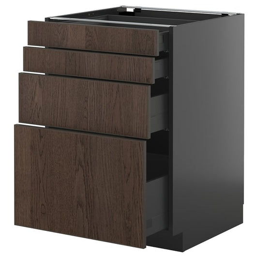 METOD / KNIVSHULT - METOD / KNIVSHULT Base cab 4 frnts/4 drawers, black-grey/Sinarp brown, 60x60 cm