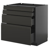 METOD / KNIVSHULT base cab 4 frnts/4 drawers, black-grey/Upplöv matt anthracite, 80x60 cm