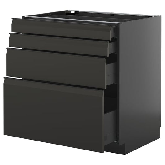 METOD / KNIVSHULT - METOD / KNIVSHULT Base cab 4 frnts/4 drawers, black-grey/Upplöv matt anthracite, 80x60 cm
