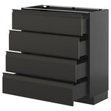 METOD / KNIVSHULT base cab 4 frnts/4 drawers, black-grey/Upplöv matt anthracite, 80x37 cm