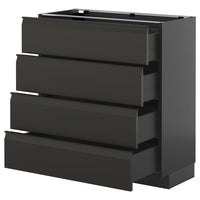 METOD / KNIVSHULT base cab 4 frnts/4 drawers, black-grey/Upplöv matt anthracite, 80x37 cm