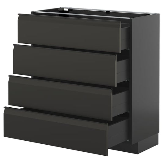 METOD / KNIVSHULT - METOD / KNIVSHULT Base cab 4 frnts/4 drawers, black-grey/Upplöv matt anthracite, 80x37 cm