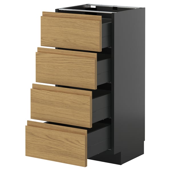 METOD / KNIVSHULT base cab 4 frnts/4 drawers, black-grey/Voxtorp oak effect, 40x37 cm
