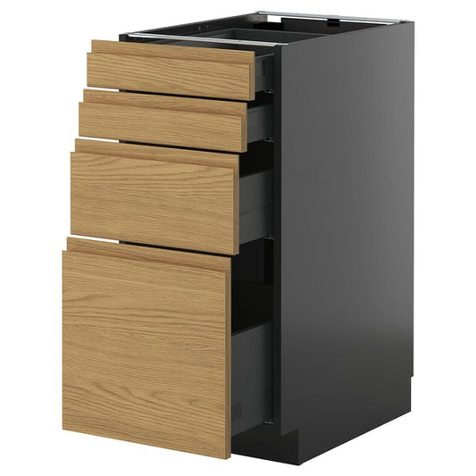 METOD / KNIVSHULT - METOD / KNIVSHULT Base cab 4 frnts/4 drawers, black-grey/Voxtorp oak effect, 40x60 cm