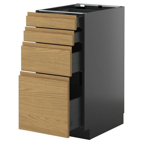 METOD / KNIVSHULT - METOD / KNIVSHULT Base cab 4 frnts/4 drawers, black-grey/Voxtorp oak effect, 40x60 cm