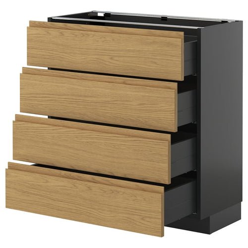 METOD / KNIVSHULT - METOD / KNIVSHULT Base cab 4 frnts/4 drawers, black-grey/Voxtorp oak effect, 80x37 cm