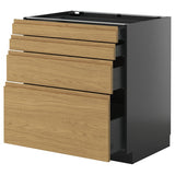 METOD / KNIVSHULT base cab 4 frnts/4 drawers, black-grey/Voxtorp oak effect, 80x60 cm