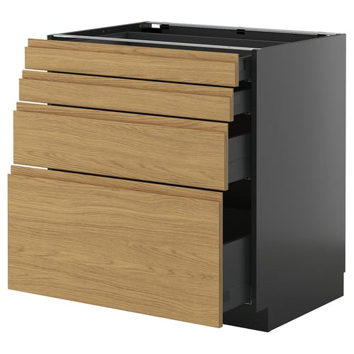 METOD / KNIVSHULT - METOD / KNIVSHULT Base cab 4 frnts/4 drawers, black-grey/Voxtorp oak effect, 80x60 cm