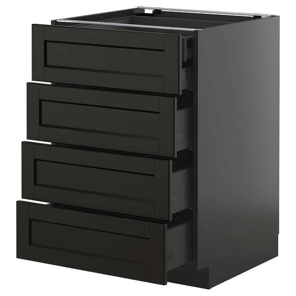 METOD / KNIVSHULT - METOD / KNIVSHULT Base cb 4 frnts/2 low/3 md drwrs, black-grey/Lerhyttan black stained, 60x60 cm