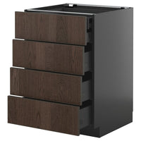 METOD / KNIVSHULT base cb 4 frnts/2 low/3 md drwrs, black-grey/Sinarp brown, 60x60 cm