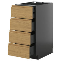 METOD / KNIVSHULT base cb 4 frnts/2 low/3 md drwrs, black-grey/Voxtorp oak effect, 40x60 cm