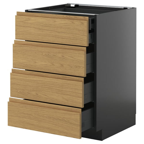 METOD / KNIVSHULT - METOD / KNIVSHULT Base cb 4 frnts/2 low/3 md drwrs, black-grey/Voxtorp oak effect, 60x60 cm