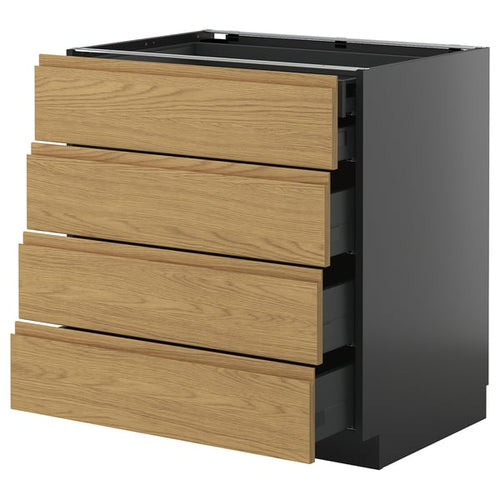 METOD / KNIVSHULT - METOD / KNIVSHULT Base cb 4 frnts/2 low/3 md drwrs, black-grey/Voxtorp oak effect, 80x60 cm