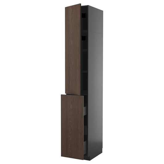 METOD / KNIVSHULT - METOD / KNIVSHULT Hc w p-o func 3drw/1dr/2shlv, black-grey/Sinarp brown, 40x60x240 cm