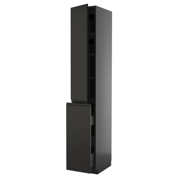 METOD / KNIVSHULT hc w p-o func 3drw/1dr/2shlv, black-grey/Upplöv matt anthracite, 40x60x240 cm