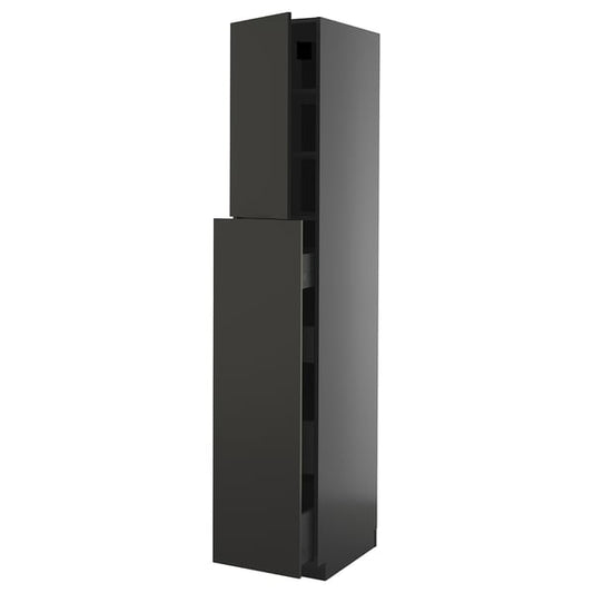 METOD / KNIVSHULT - METOD / KNIVSHULT Hc w p-o func 4drw/1dr/2shlv, black-grey/Nickebo matt anthracite, 40x60x220 cm
