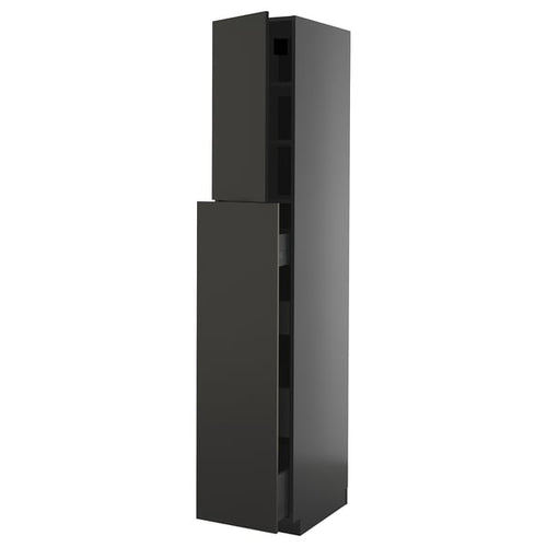 METOD / KNIVSHULT - METOD / KNIVSHULT Hc w p-o func 4drw/1dr/2shlv, black-grey/Nickebo matt anthracite, 40x60x220 cm