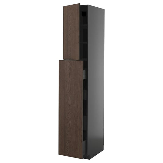 METOD / KNIVSHULT - METOD / KNIVSHULT Hc w p-o func 4drw/1dr/2shlv, black-grey/Sinarp brown, 40x60x220 cm