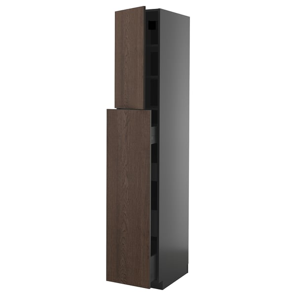 METOD / KNIVSHULT hc w p-o func 4drw/1dr/2shlv, black-grey/Sinarp brown, 40x60x220 cm