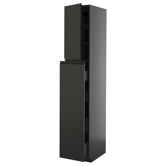 METOD / KNIVSHULT - METOD / KNIVSHULT Hc w p-o func 4drw/1dr/2shlv, black-grey/Upplöv matt anthracite, 40x60x220 cm