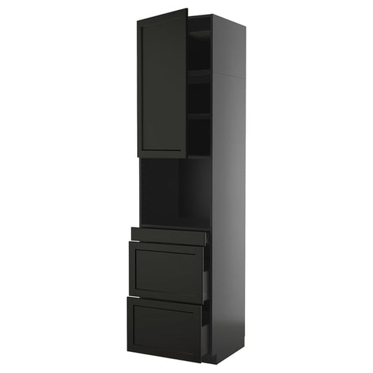 METOD / KNIVSHULT - METOD / KNIVSHULT Hi cab f micro combi w door/3 drwrs, black-grey/Lerhyttan black stained, 60x60x240 cm