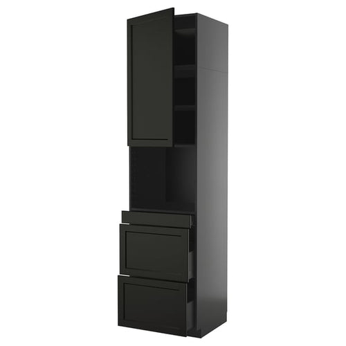 METOD / KNIVSHULT - METOD / KNIVSHULT Hi cab f micro combi w door/3 drwrs, black-grey/Lerhyttan black stained, 60x60x240 cm
