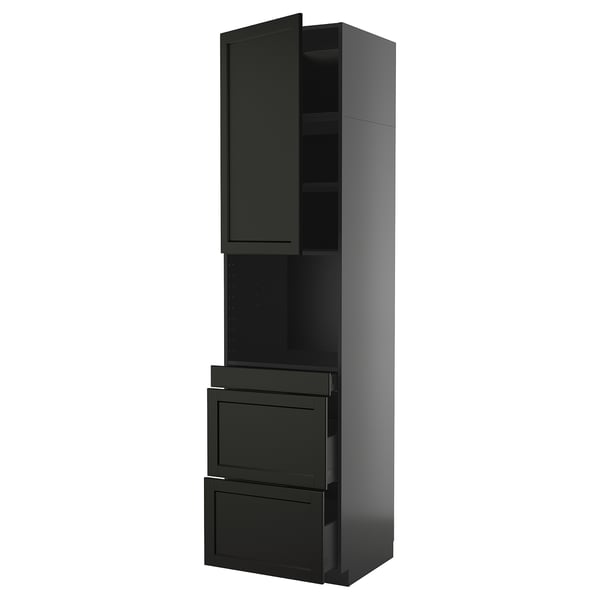 METOD / KNIVSHULT hi cab f micro combi w door/3 drwrs, black-grey/Lerhyttan black stained, 60x60x240 cm