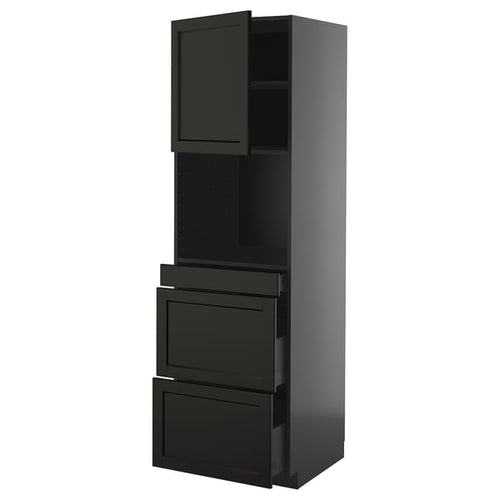 METOD / KNIVSHULT - METOD / KNIVSHULT Hi cab f micro combi w door/3 drwrs, black-grey/Lerhyttan black stained, 60x60x200 cm