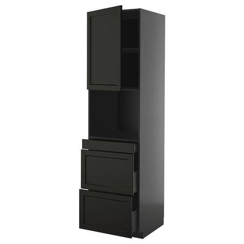 METOD / KNIVSHULT - METOD / KNIVSHULT Hi cab f micro combi w door/3 drwrs, black-grey/Lerhyttan black stained, 60x60x220 cm