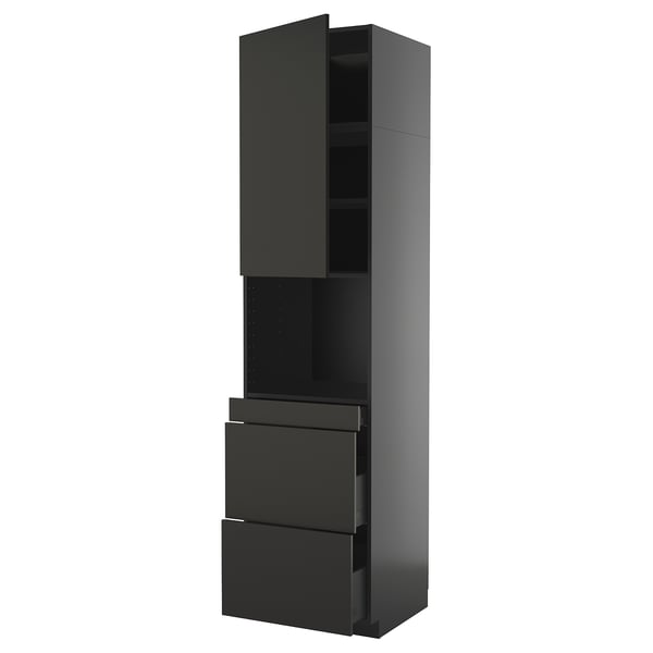 METOD / KNIVSHULT - METOD / KNIVSHULT Hi cab f micro combi w door/3 drwrs, black-grey/Nickebo matt anthracite, 60x60x240 cm