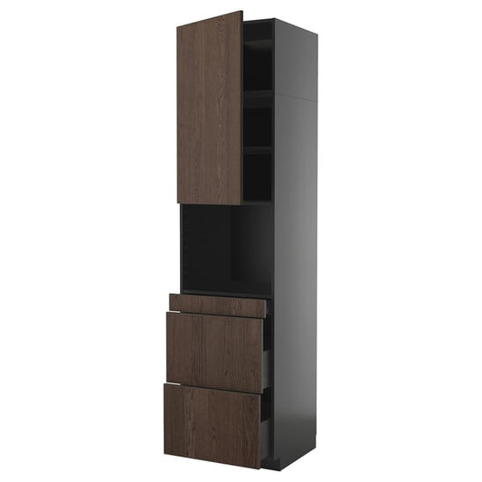 METOD / KNIVSHULT - METOD / KNIVSHULT Hi cab f micro combi w door/3 drwrs, black-grey/Sinarp brown, 60x60x240 cm