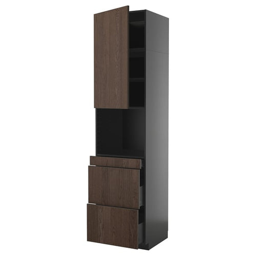 METOD / KNIVSHULT - METOD / KNIVSHULT Hi cab f micro combi w door/3 drwrs, black-grey/Sinarp brown, 60x60x240 cm