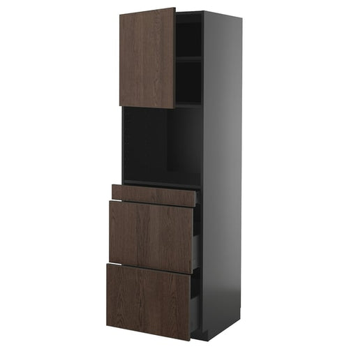 METOD / KNIVSHULT - METOD / KNIVSHULT Hi cab f micro combi w door/3 drwrs, black-grey/Sinarp brown, 60x60x200 cm